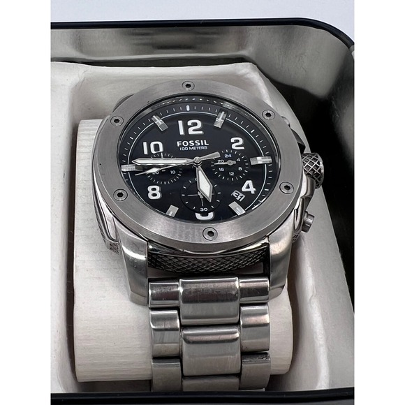 Fossil FS4926 100M Stainless Steel Watch Chronograph Black Dial Date - Picture 1 of 12